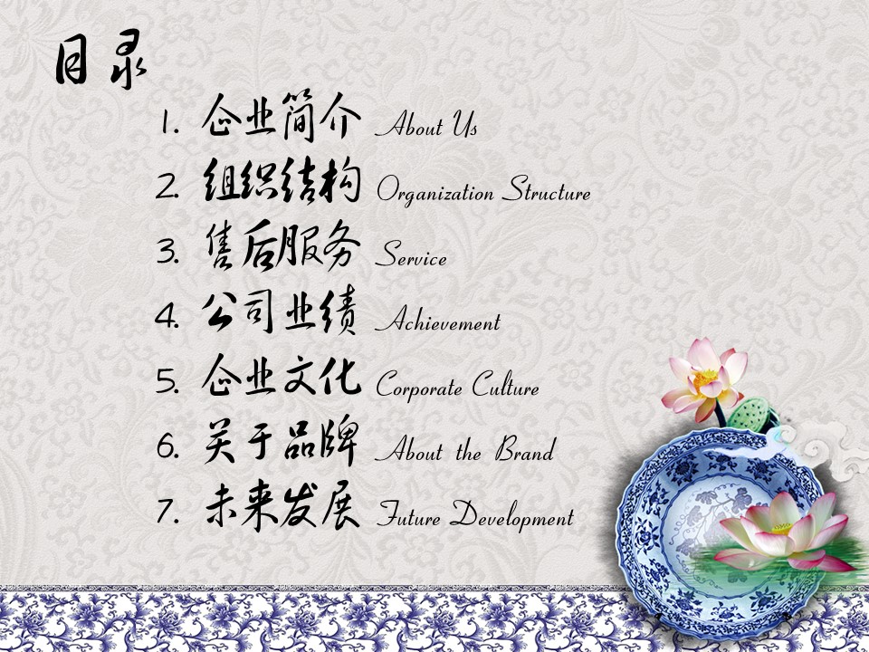 青花瓷荷花美女瑜伽中国风公司简介PPT模板