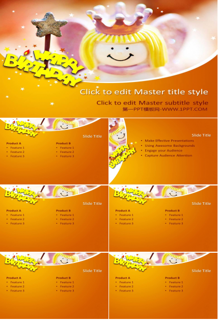 魔法小公主背景的生日幻灯片模板