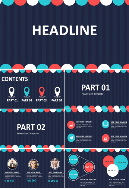 深色背景简洁卡通PPT模板