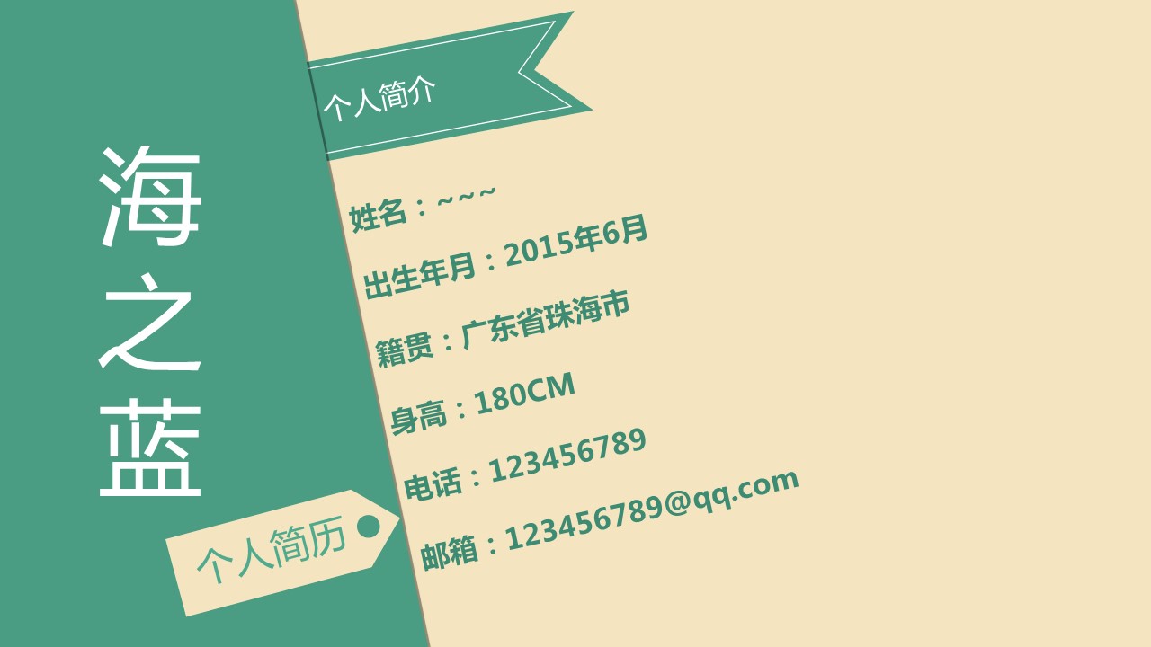 简单的色彩拼接简约个人简历PPT模板