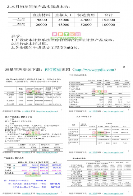 练习产品成本计算的分步法PPT课件
