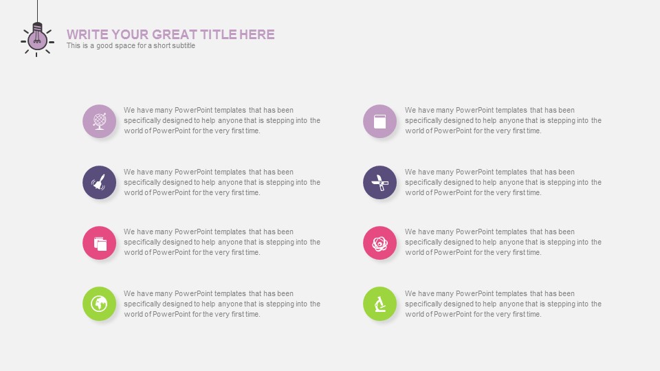 创意彩色灯泡小清新简约工作总结PPT模板