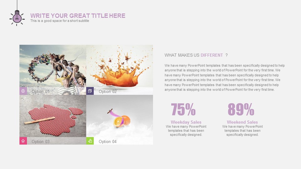 创意彩色灯泡小清新简约工作总结PPT模板