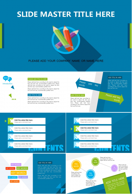 蓝色稳重卡通铅笔教育PPT模板