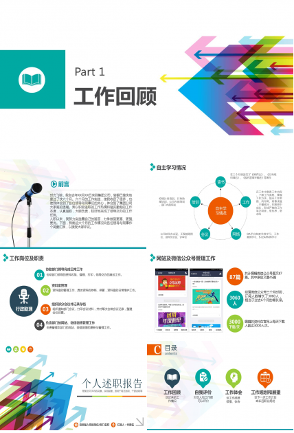 彩色线条个人述职报告PPT模板