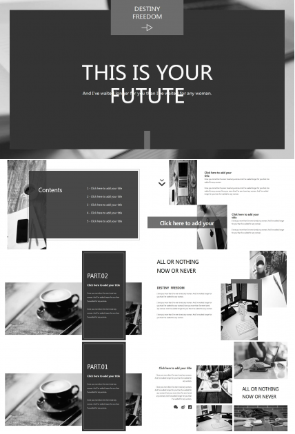 黑白文艺素雅创意设计PPT模板