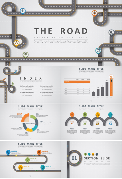 创意卡通公路主题设计PPT模板