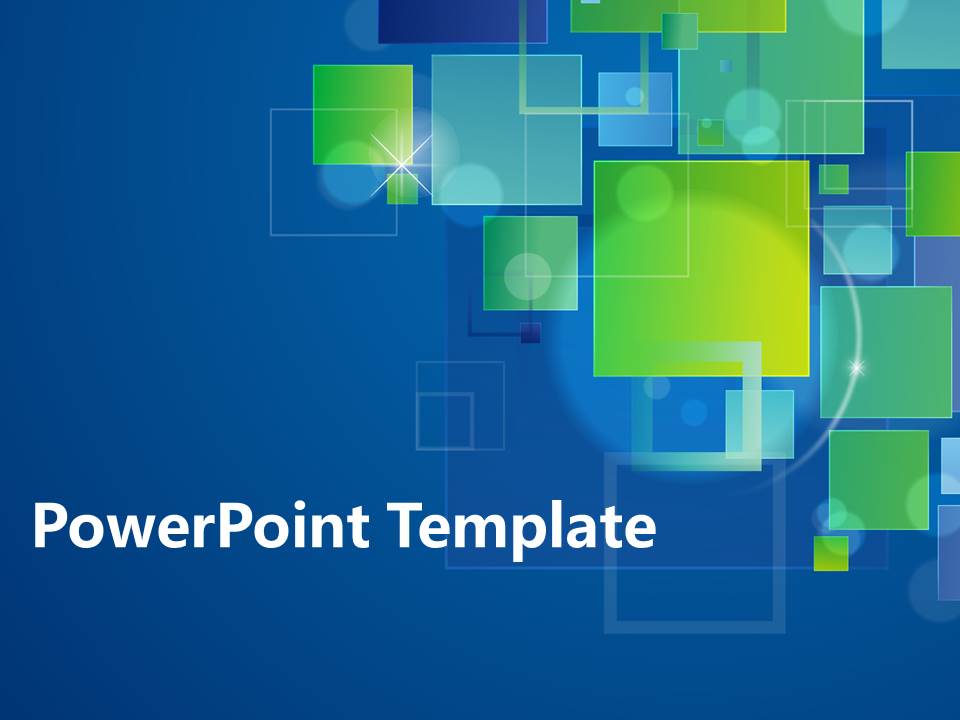 蓝色背景绿色方块叠加的科技感ppt模板