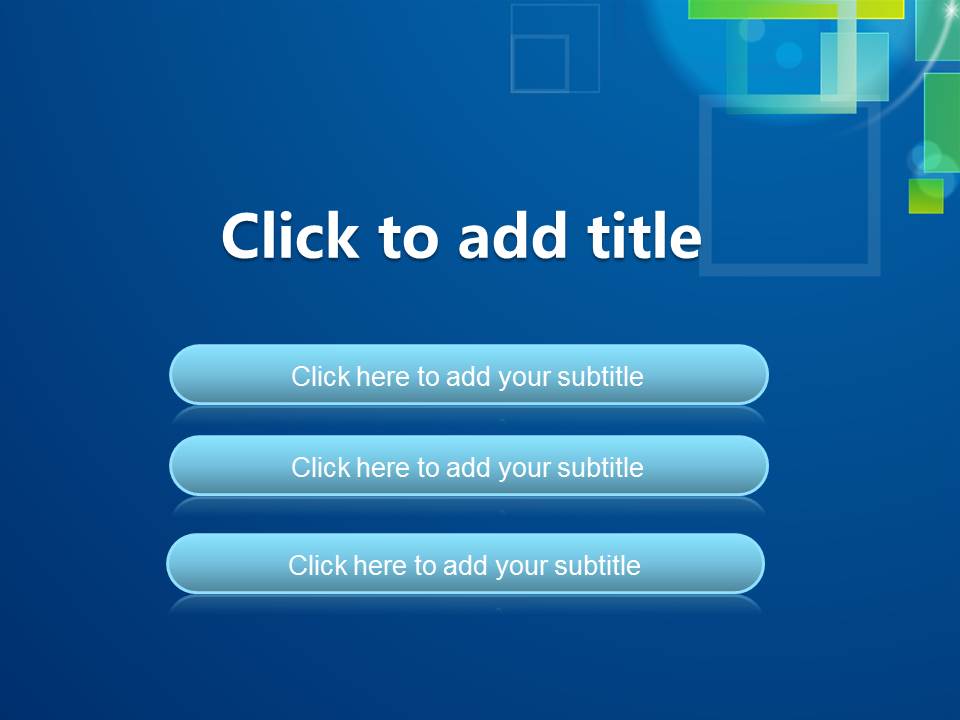 蓝色背景绿色方块叠加的科技感ppt模板