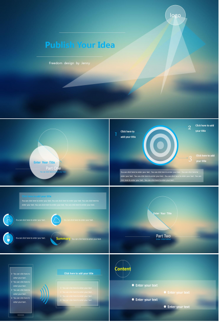 蓝色清新简约创意ios扁平风工作计划汇报ppt模板