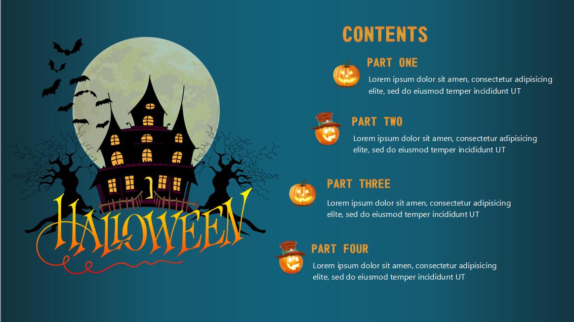 蓝色英文简约万圣节活动策划PPT模板