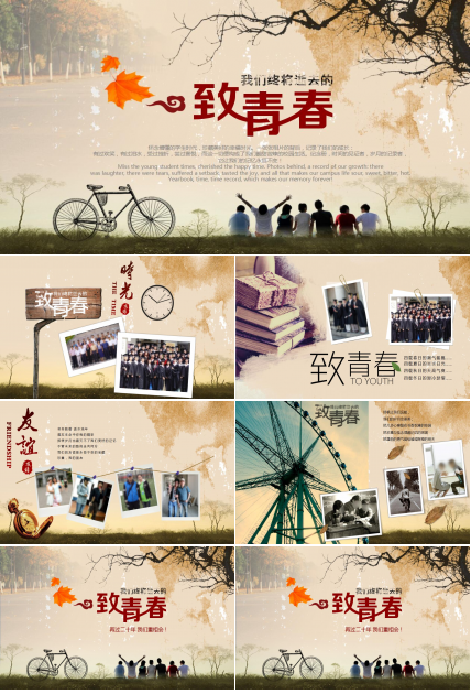 创意棕色精美20年同学聚会毕业怀旧ppt模板