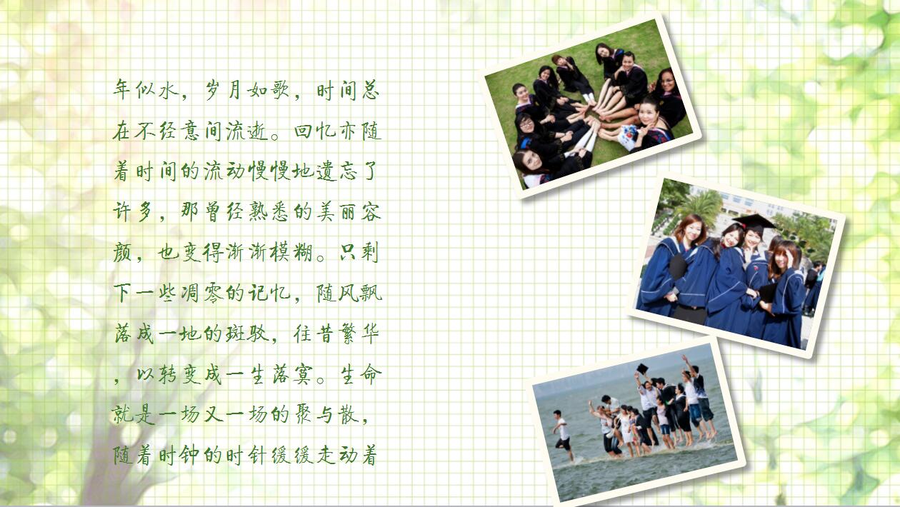 绿色淡雅清新大学生活毕业回忆录ppt模板