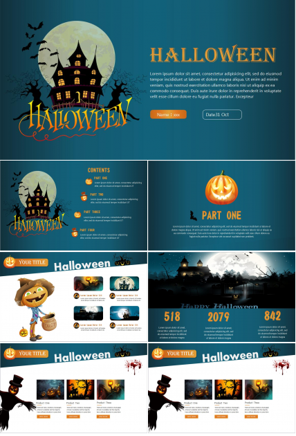 蓝色英文简约万圣节活动策划PPT模板