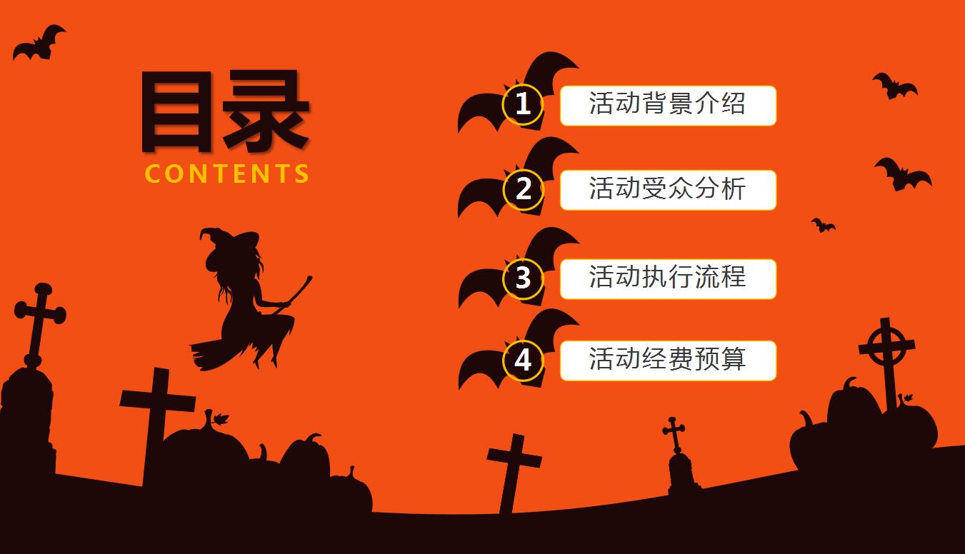 精美橙色万圣节之夜活动策划ppt模板
