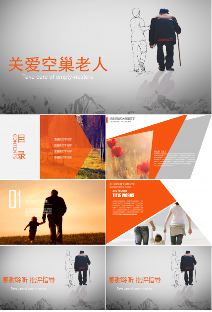 唯美简约关爱空巢老人公益ppt模板