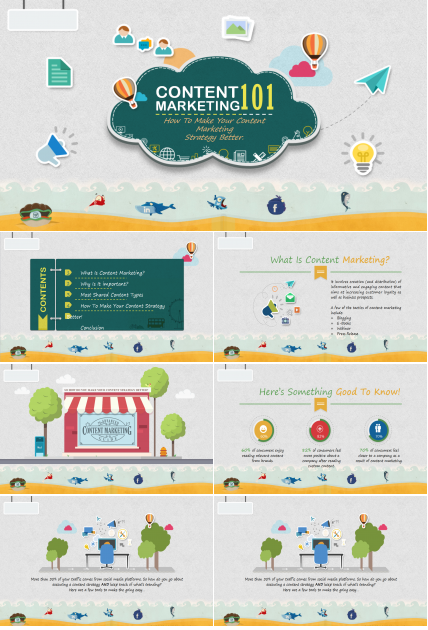可爱卡通扁平化儿童教育课件ppt模板