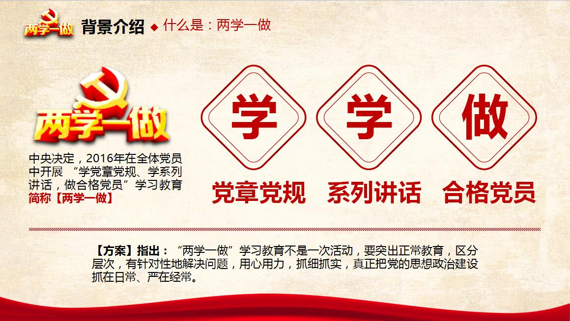 红色时尚大气两学一做精讲解读PPT模板