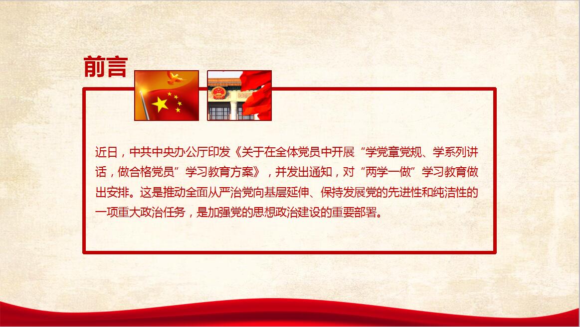 红色时尚大气两学一做精讲解读PPT模板