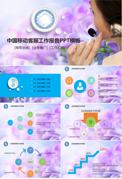 紫色创意时尚中国移动客服年度工作总结ppt模板