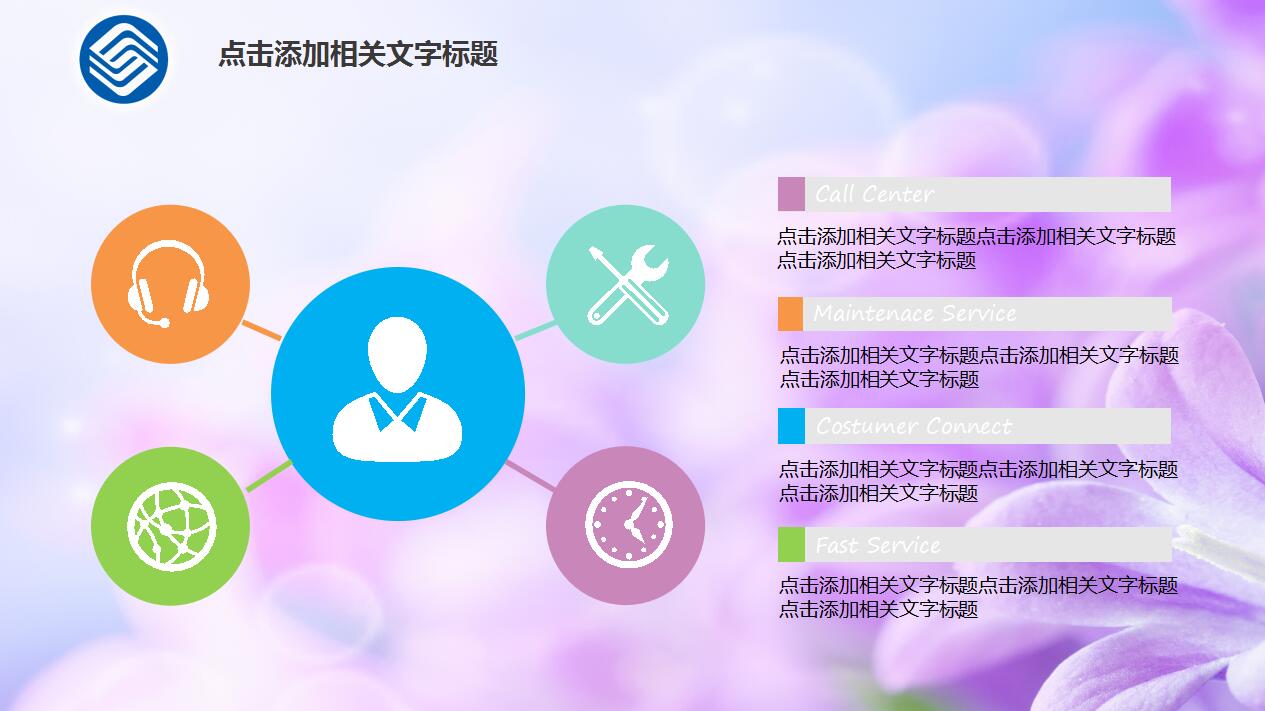 紫色创意时尚中国移动客服年度工作总结ppt模板