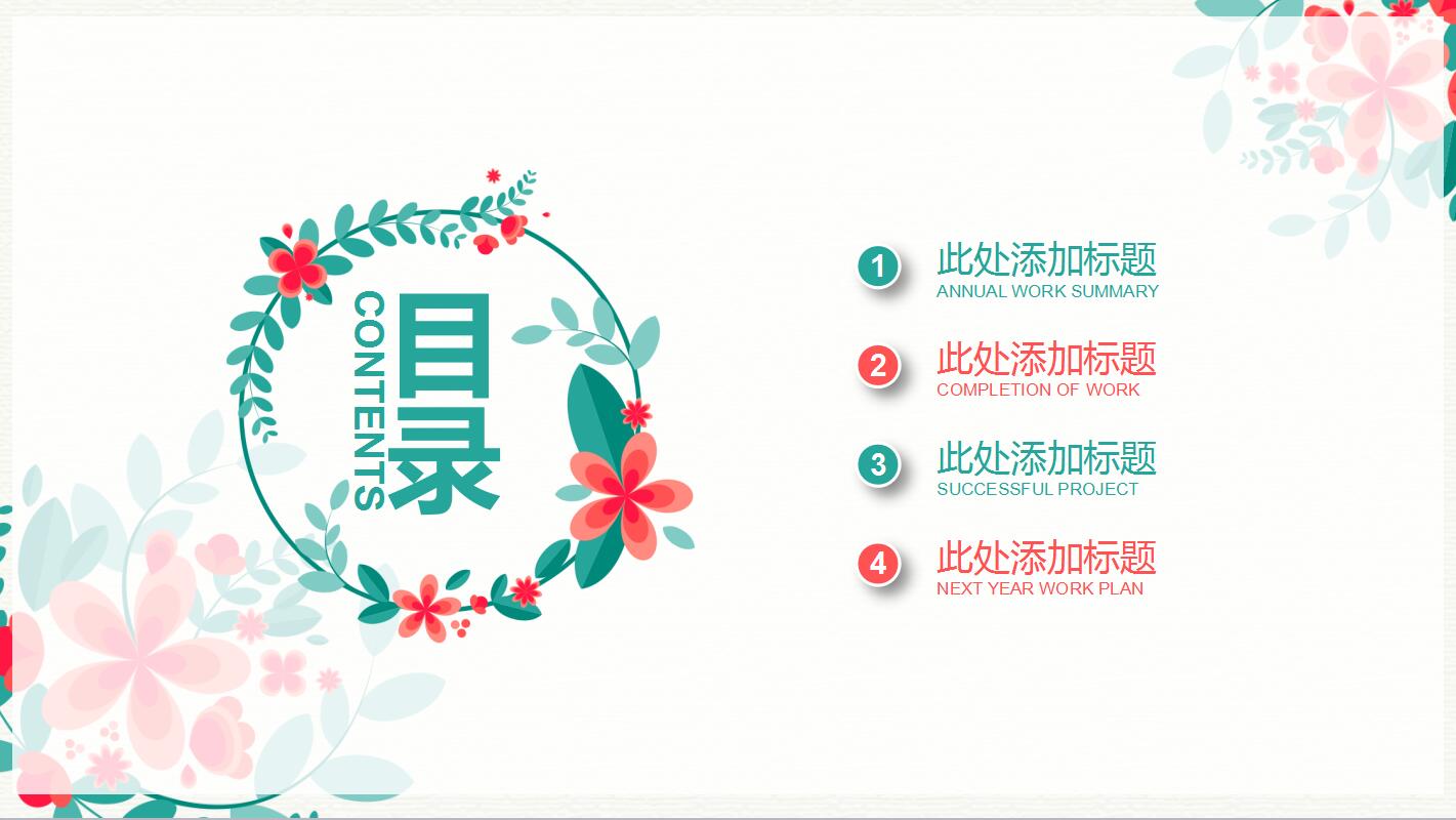 小清新绿色花环PPT通用模板