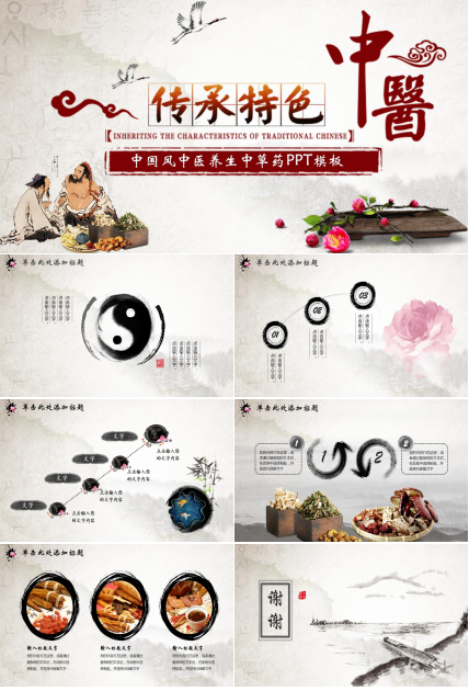 中国风传统中医养生保健中草药介绍ppt模板