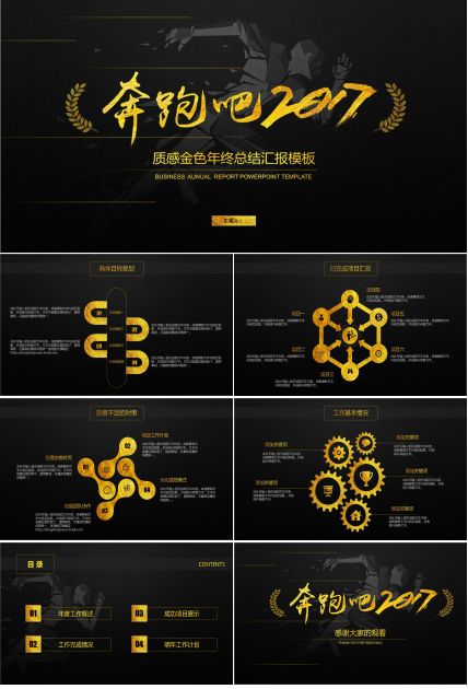 高端酷炫黑金风格年终总结汇报PPT模板