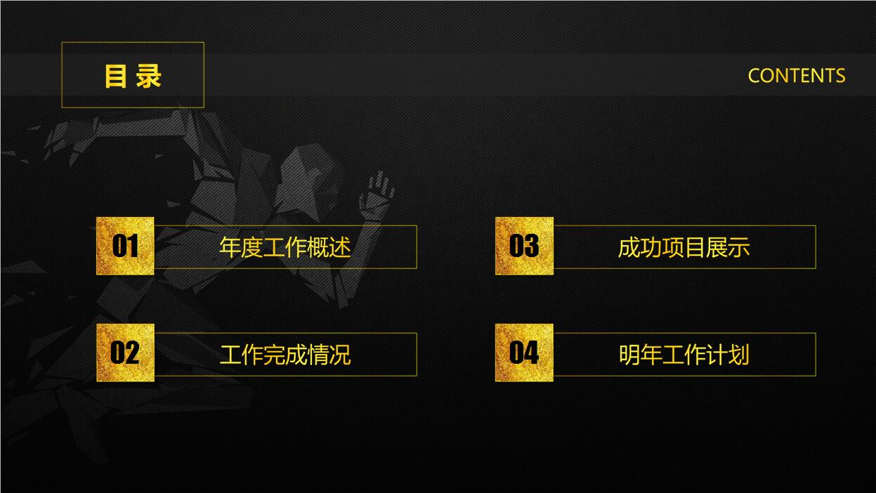 高端酷炫黑金风格年终总结汇报PPT模板