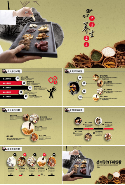 精美简约古典水墨中医养生工作总结ppt模板