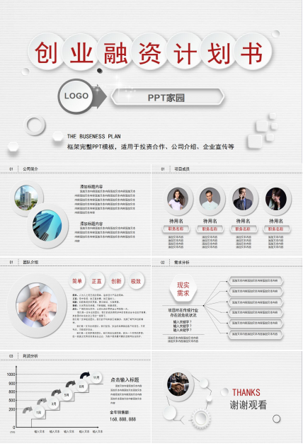 白色简约扁平化创业融资计划书ppt模板