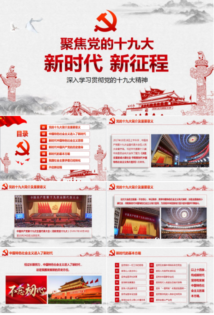 深入学习党的十九大精神党政工作汇报ppt模板