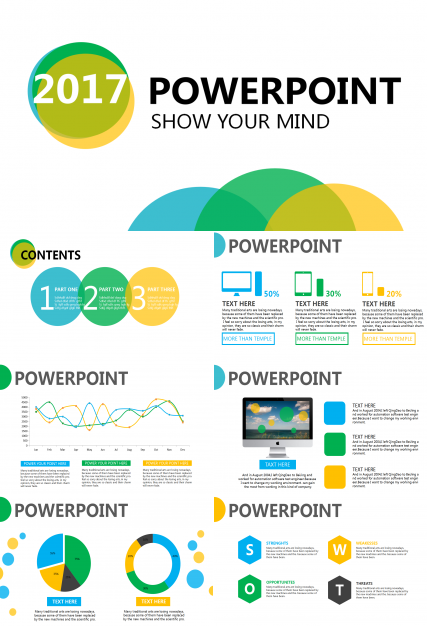 小清新彩色圆圈简约通用ppt模板