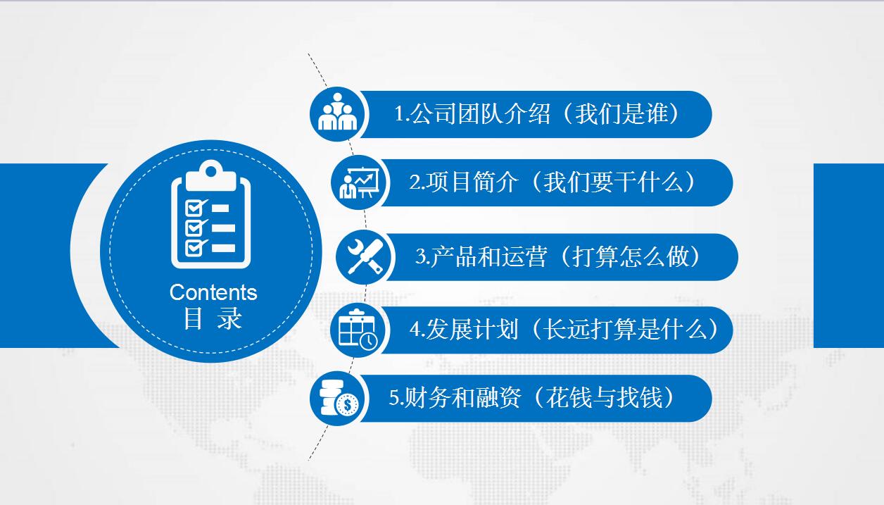 蓝色简约融资计划书项目宣传ppt模板