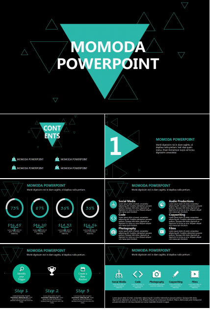 时尚三角简洁大气商务通用ppt模板