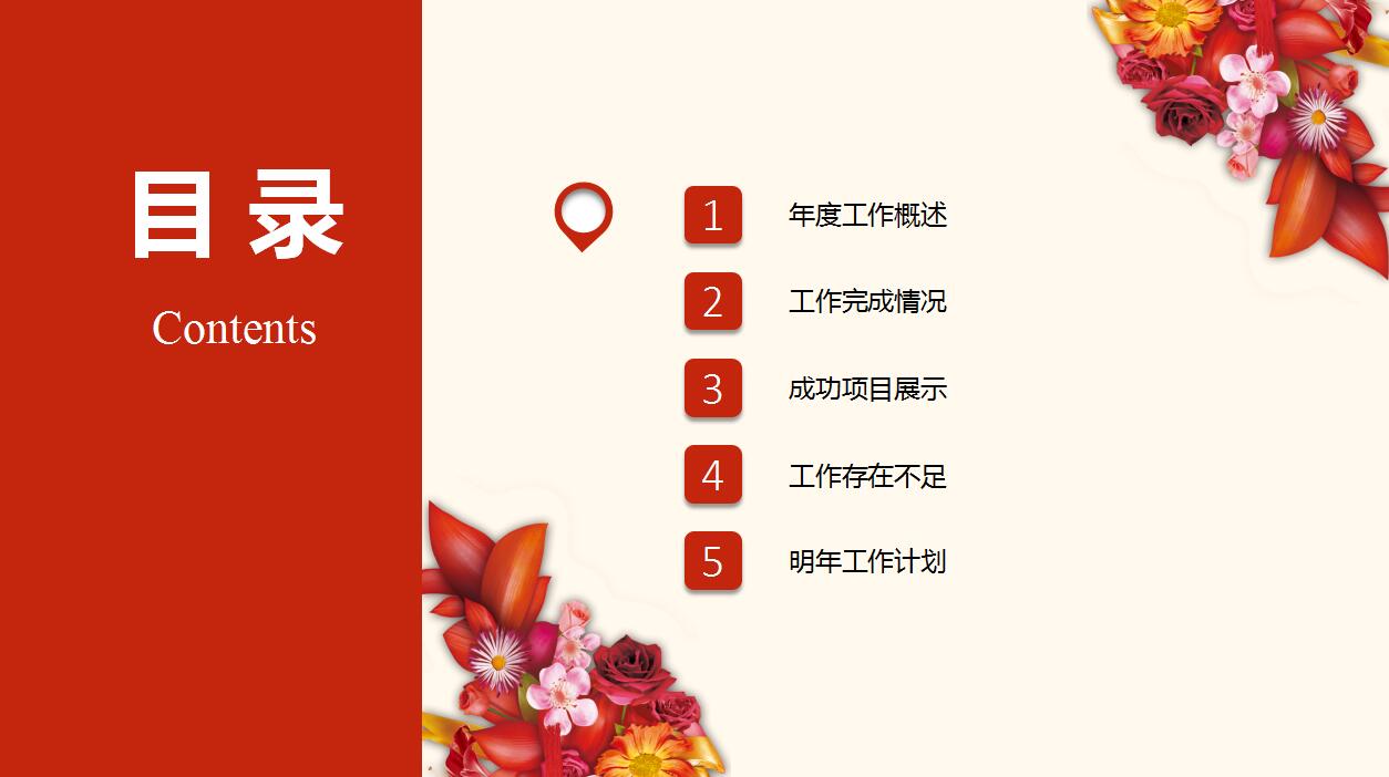 简约实用清新花卉动态元旦ppt模板
