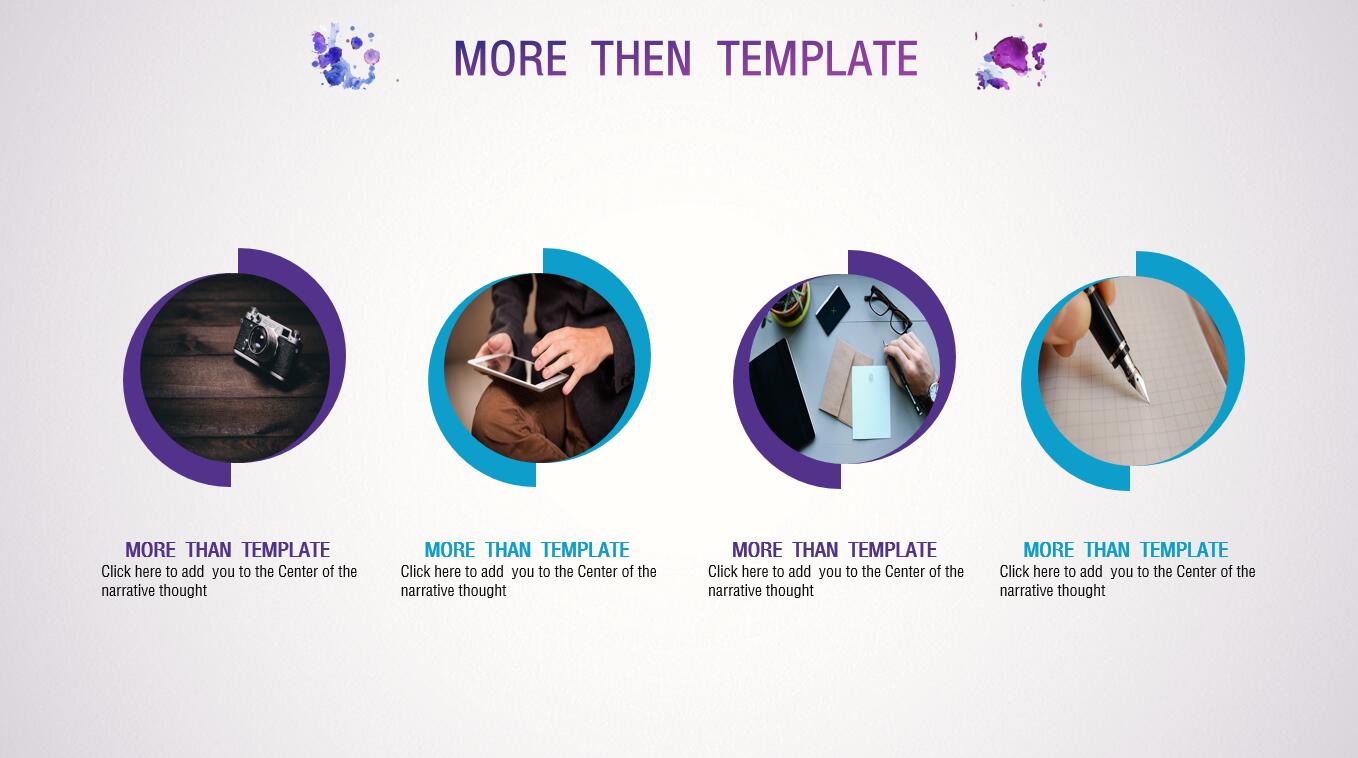 紫色水彩创意墨点工作总结ppt模板