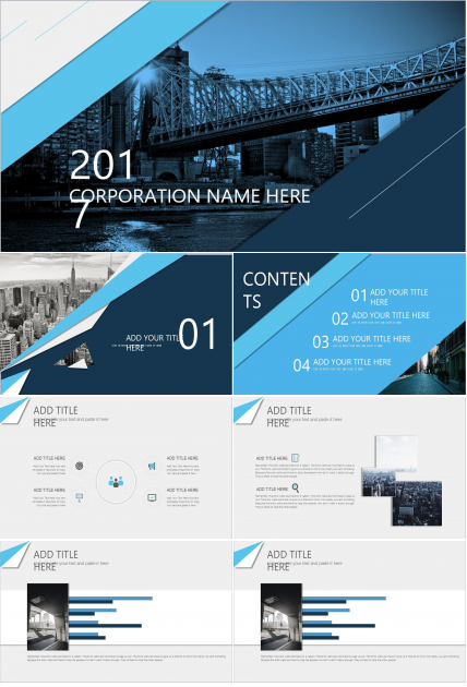 蓝色精美时尚英文清新工作汇报PPT模板