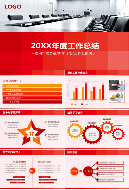 现代简约会议主题工作总结ppt模板