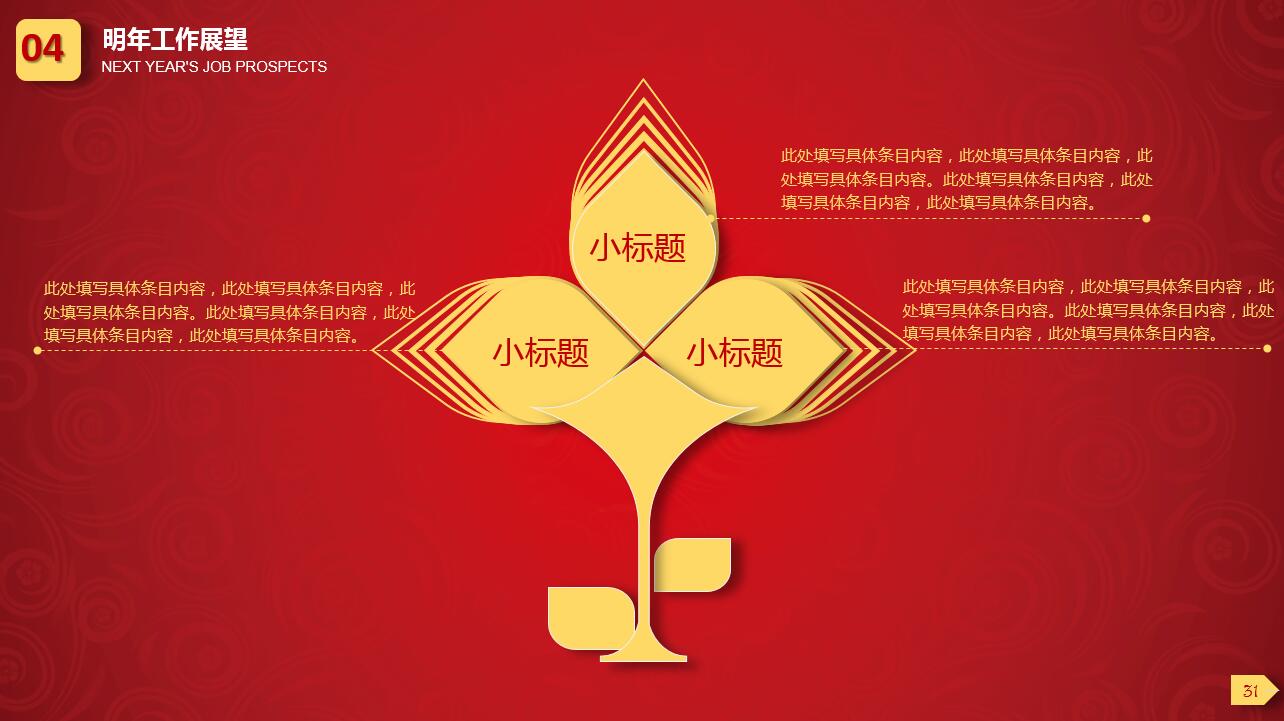 红色大气扁平化简约工作总结ppt模板