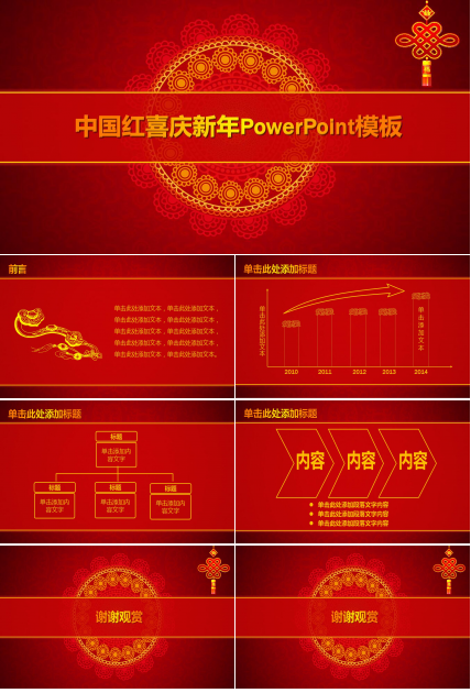 中国红喜庆新年工作总结ppt模板