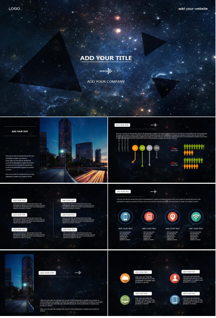 深蓝色星空简约大气商务通用总结ppt模板