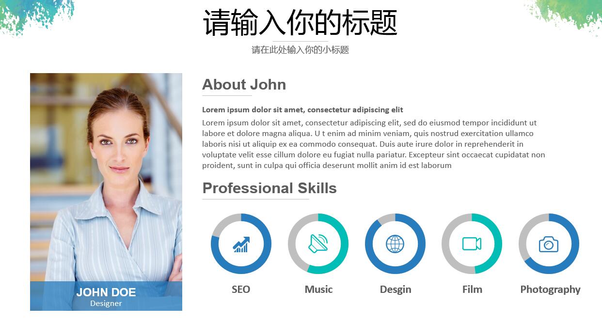 创意简约水彩水墨通用汇报ppt模板