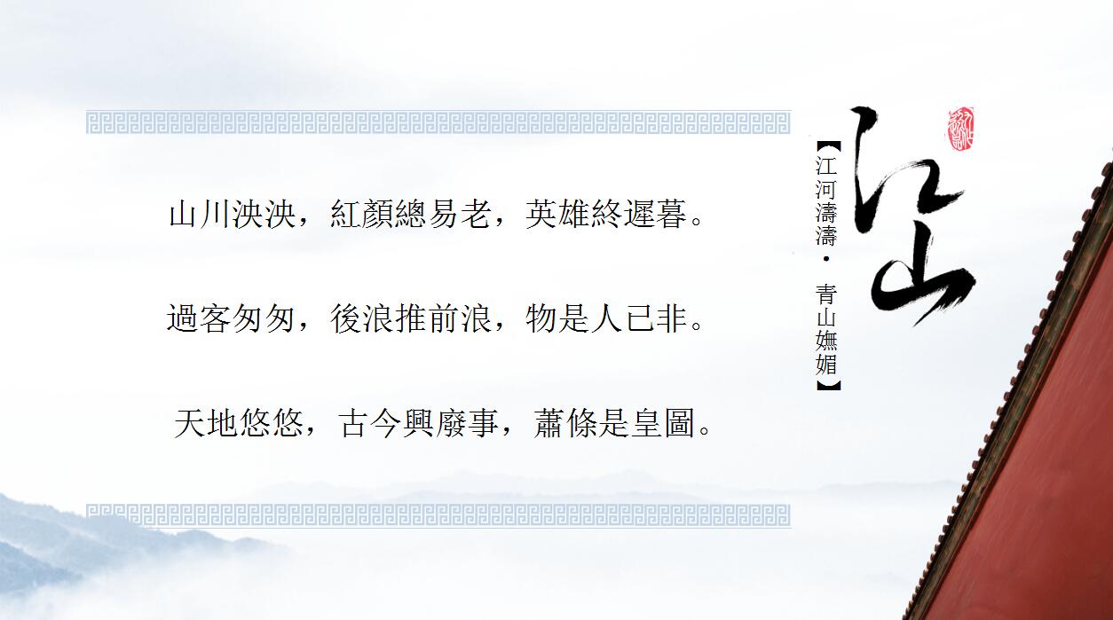 简约传统中国风古城背景ppt模板