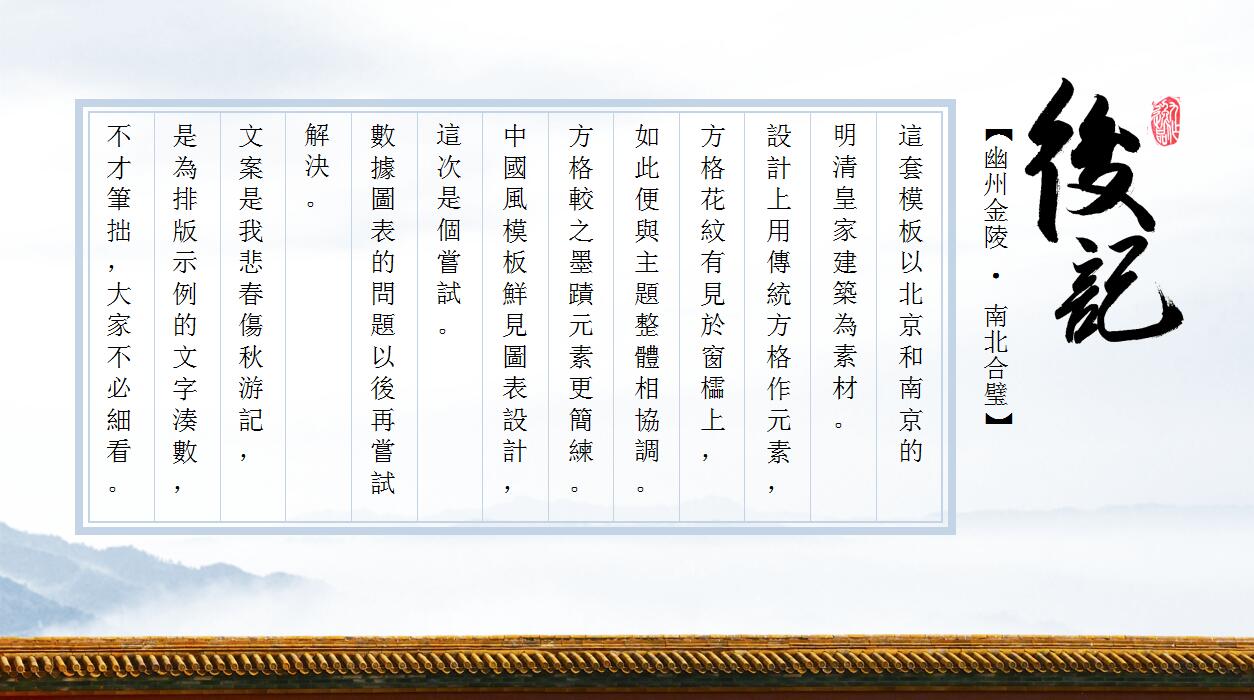 简约传统中国风古城背景ppt模板