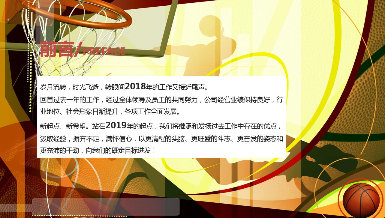 简约创意大气篮球运动动态ppt模板