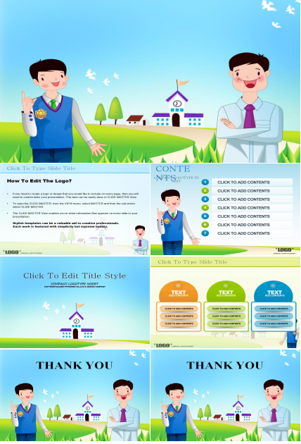 蓝色时尚卡通人物通用PPT模板