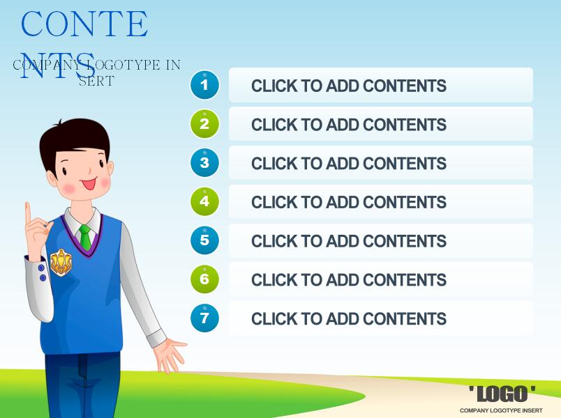 蓝色时尚卡通人物通用PPT模板