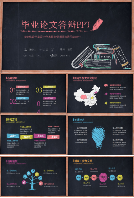 精美创意黑板粉笔字毕业设计答辩ppt模板