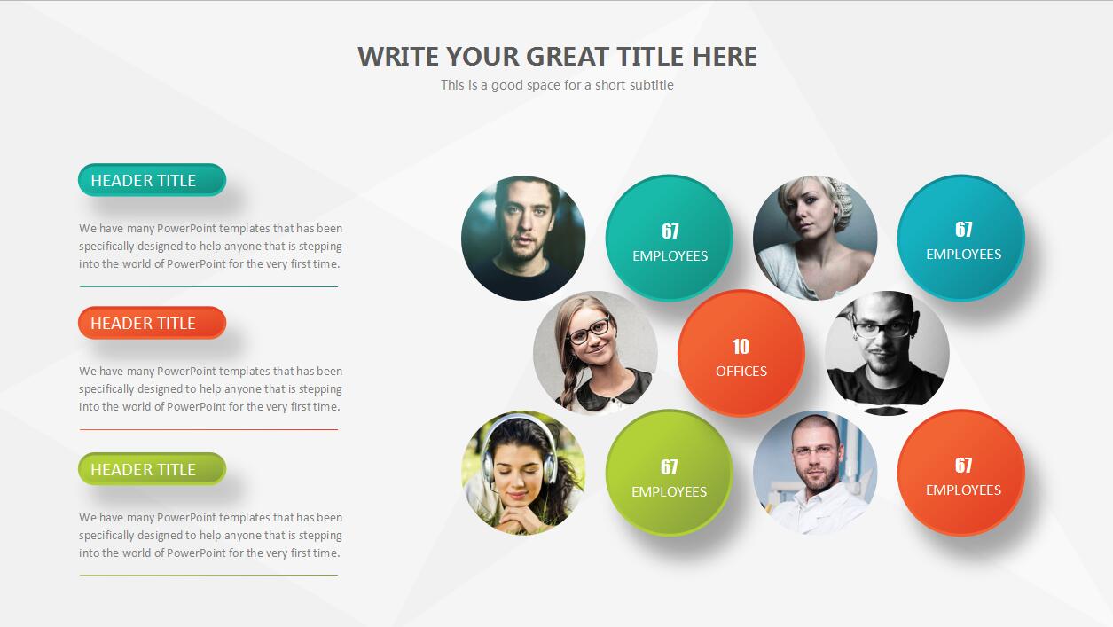 清新圆圈简约四色微粒体工作总结汇报ppt模板